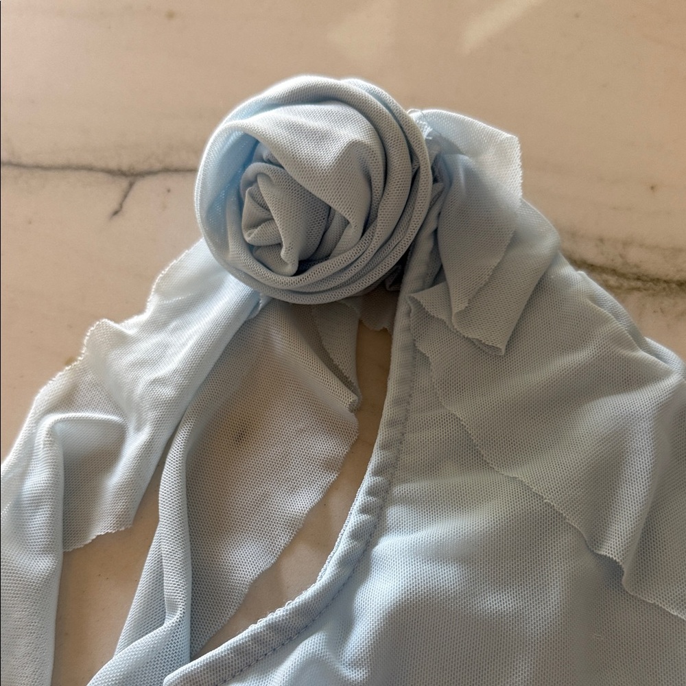 American Threads Light Blue One-Shoulder Ruffle Crop Top - Picture 2 of 4